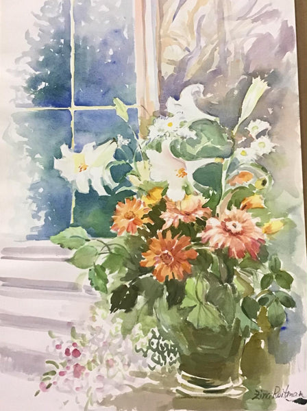 Zina Roitman- Original Watercolor "Bouquet at the window"