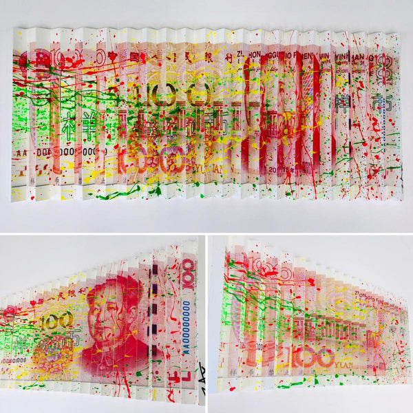 E.M. Zax- One-of-a-kind 3D polymorph mixed media on paper "100 Yuan"