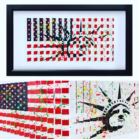 E.M. Zax- One-of-a-kind 3D polymorph mixed media on paper "Flag & Liberty"