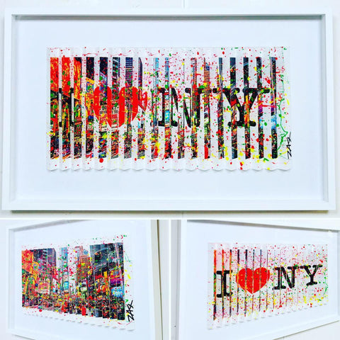 E.M. Zax- One-of-a-kind 3D polymorph mixed media on paper "I Love NY"