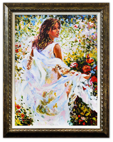 Igor Semeko- Hand Embellished Giclee on Canvas "Lady in White Dress"