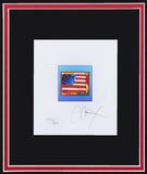 Peter Max- Original Lithograph "Flag with Heart on Blue"