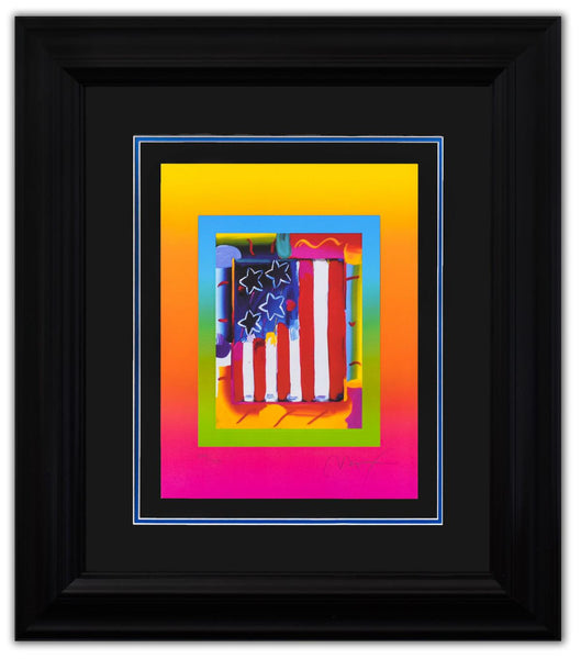 Peter Max- Original Lithograph "Flag with Heart on Blends III"