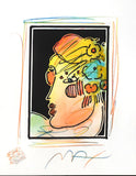 Peter Max- Original Mixed Media with Watercolor and Color Pencil "Lady Profile With Flower II (B&W Series)"