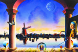 Ferjo- Original Oil on Canvas "Windmill Across the River"