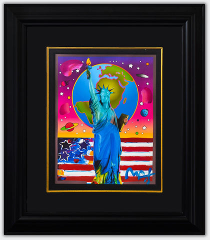 Peter Max- Original Mixed Media "Patriotic Series: Liberty with Earth and Flag"