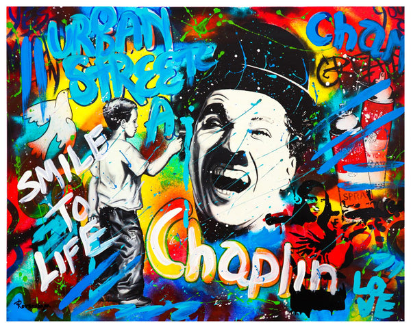 Nastya Rovenskaya- Mixed Media "Chaplin Is Happy"