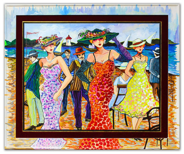 Patricia Govezensky- Original Acrylic with Hand Painted Frame "Sisters In Crime"