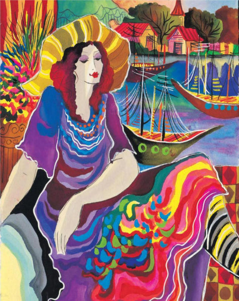 Patricia Govezensky- Original Giclee on Canvas "Lady by the Bayside"