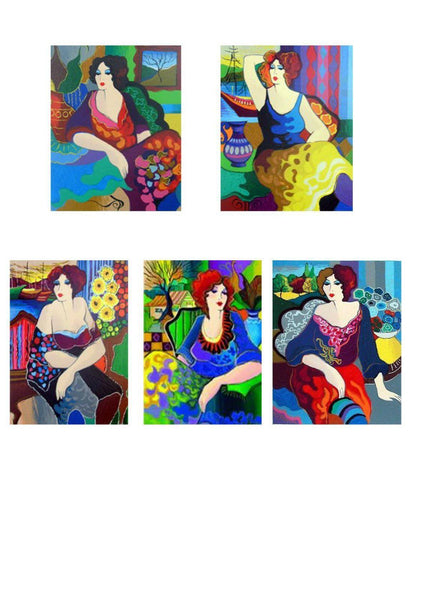 Patricia Govezensky- Set of 5 Serigraph on Paper "Gloria, Katy, Margo, Sitting Pretty, Mary"