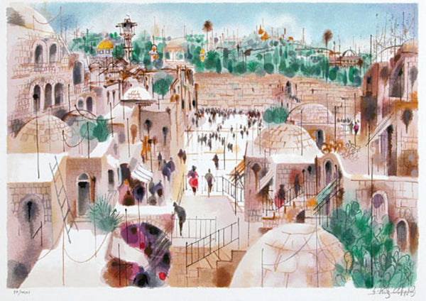 Shmuel Katz- Original Serigraph "The Jewish Quarter"