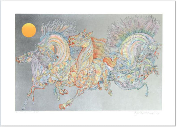 Guillaume Azoulay- Serigraph on paper with hand laid silver leaf  "Lever De Soleil"