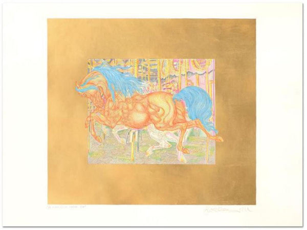Guillaume Azoulay- Limited Edition Hand Colored Etching with Hand Laid Gold Leaf "Manege"