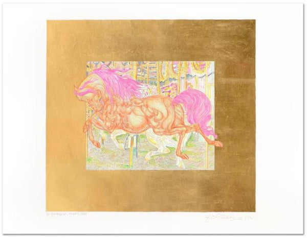 Guillaume Azoulay- Limited Edition Hand Colored Etching with Hand Laid Gold Leaf "Manege II"