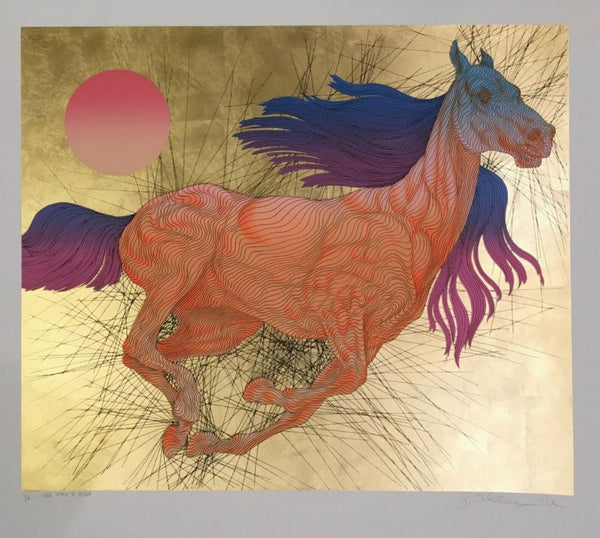Guillaume Azoulay- Serigraph on paper with hand laid gold leaf "VITESSE"
